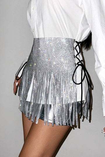 Bottoms For Women -Izzy Rhinesstone Skirt Silver- FancyPants
