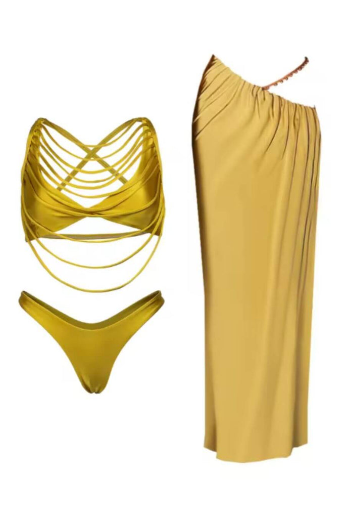 Swimwear For Women -Ginny Bikini Set Of 3 Gold- FancyPants