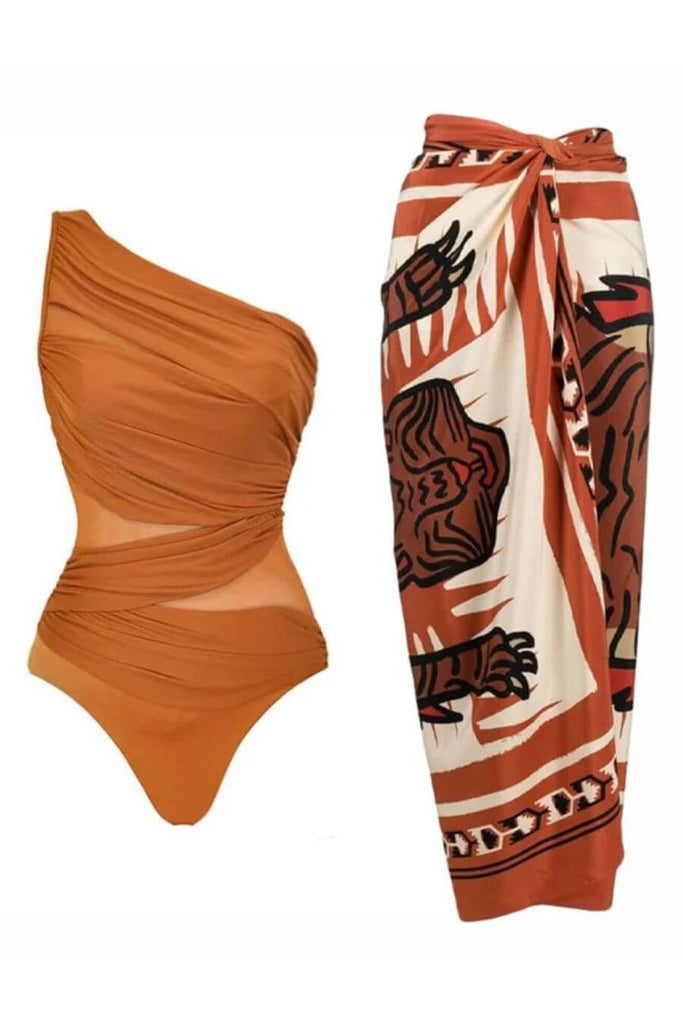 Swimwear For Women -Carmine Sarong Brown - FancyPants